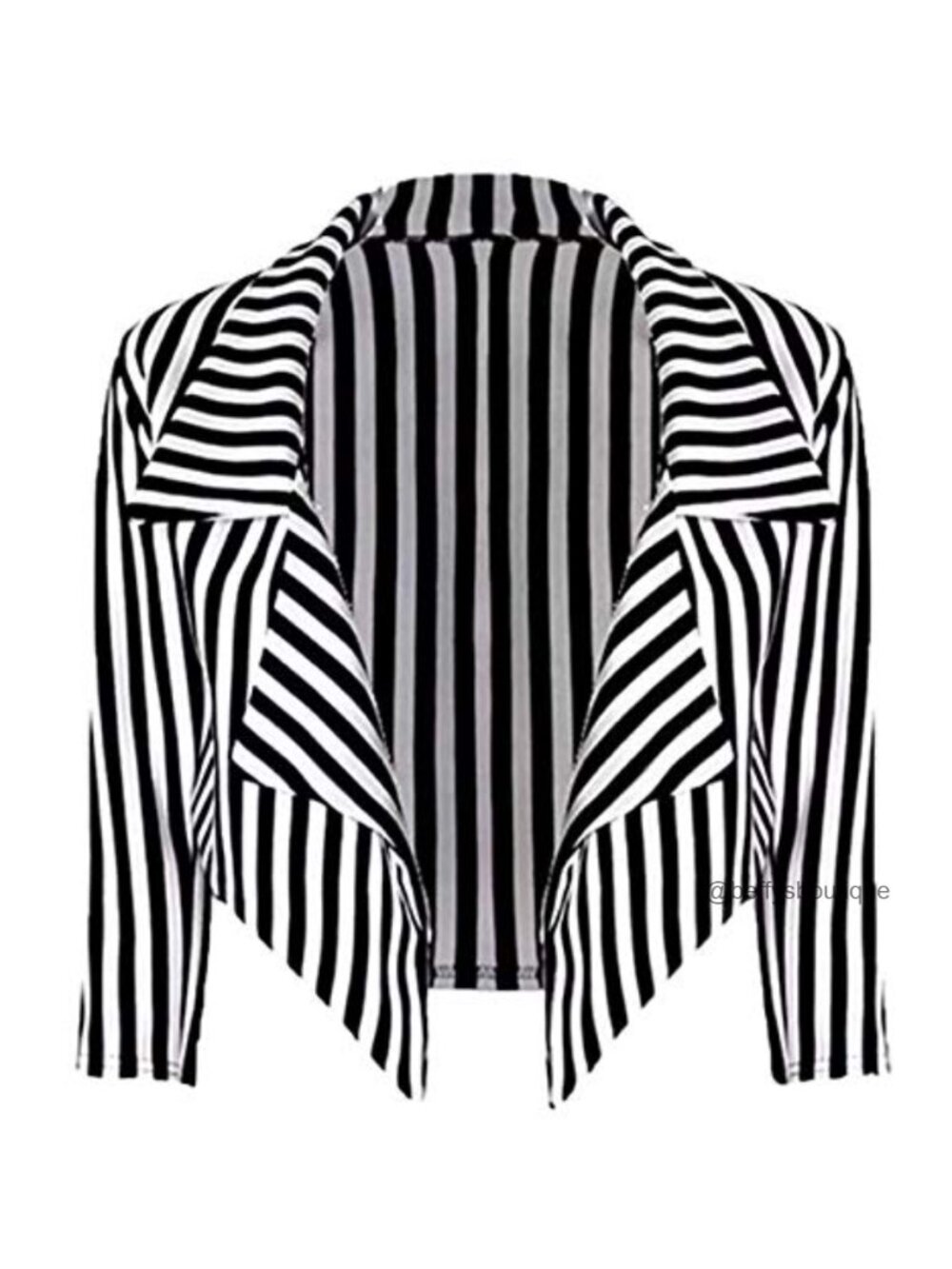 Loxdonz Women's Waterfall Blazer Jacket 3/4 Sleeve Open Front Crop Striped